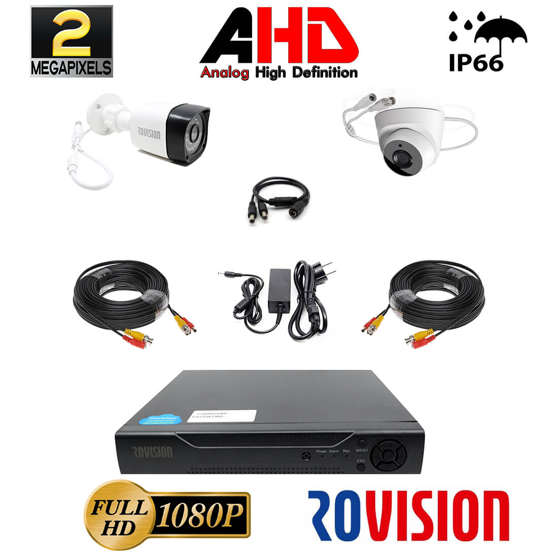 Kit supraveghere video mixt 2 camere 1 Hikvision exterior 20m IR si 1 interior Rovision, DVR 4 canale Hikvision Hikvision 201...
